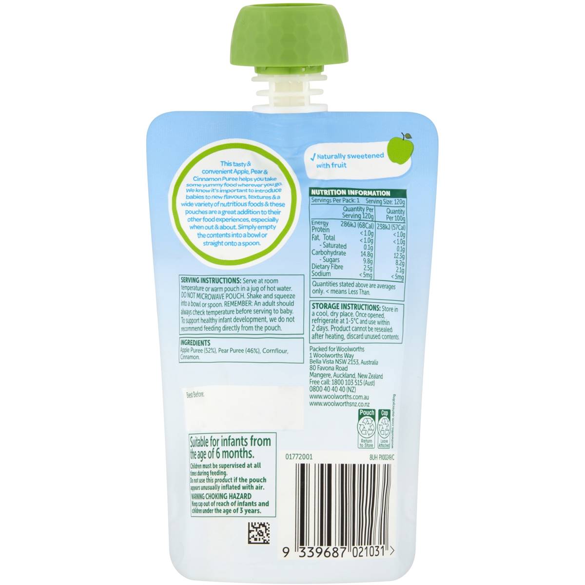 Woolworths Smiling Tums Apple Pear & Cinnamon 120g