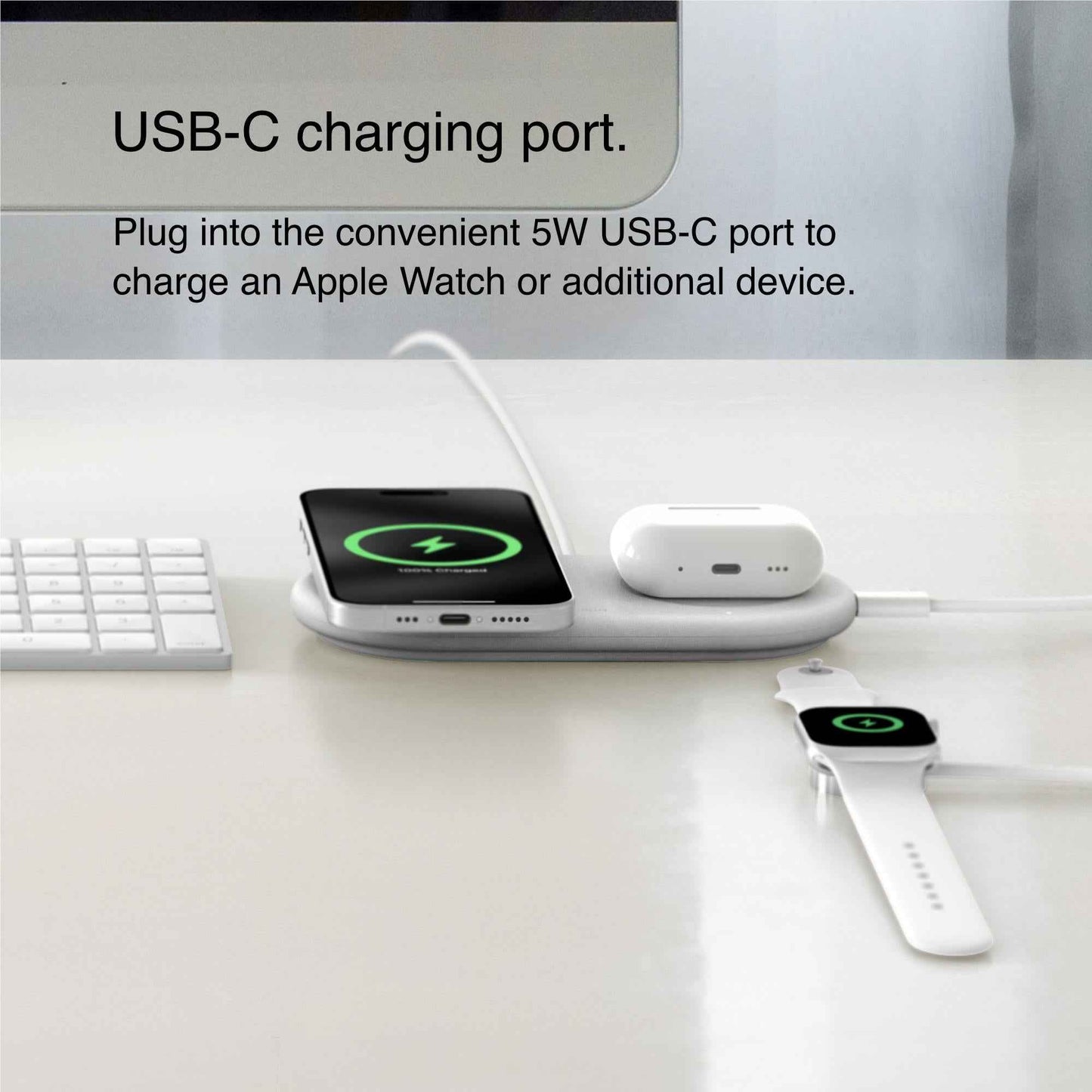 Belkin BoostCharge Pro Qi2 2-in1 Magnetic Wireless Charging Pad (White)