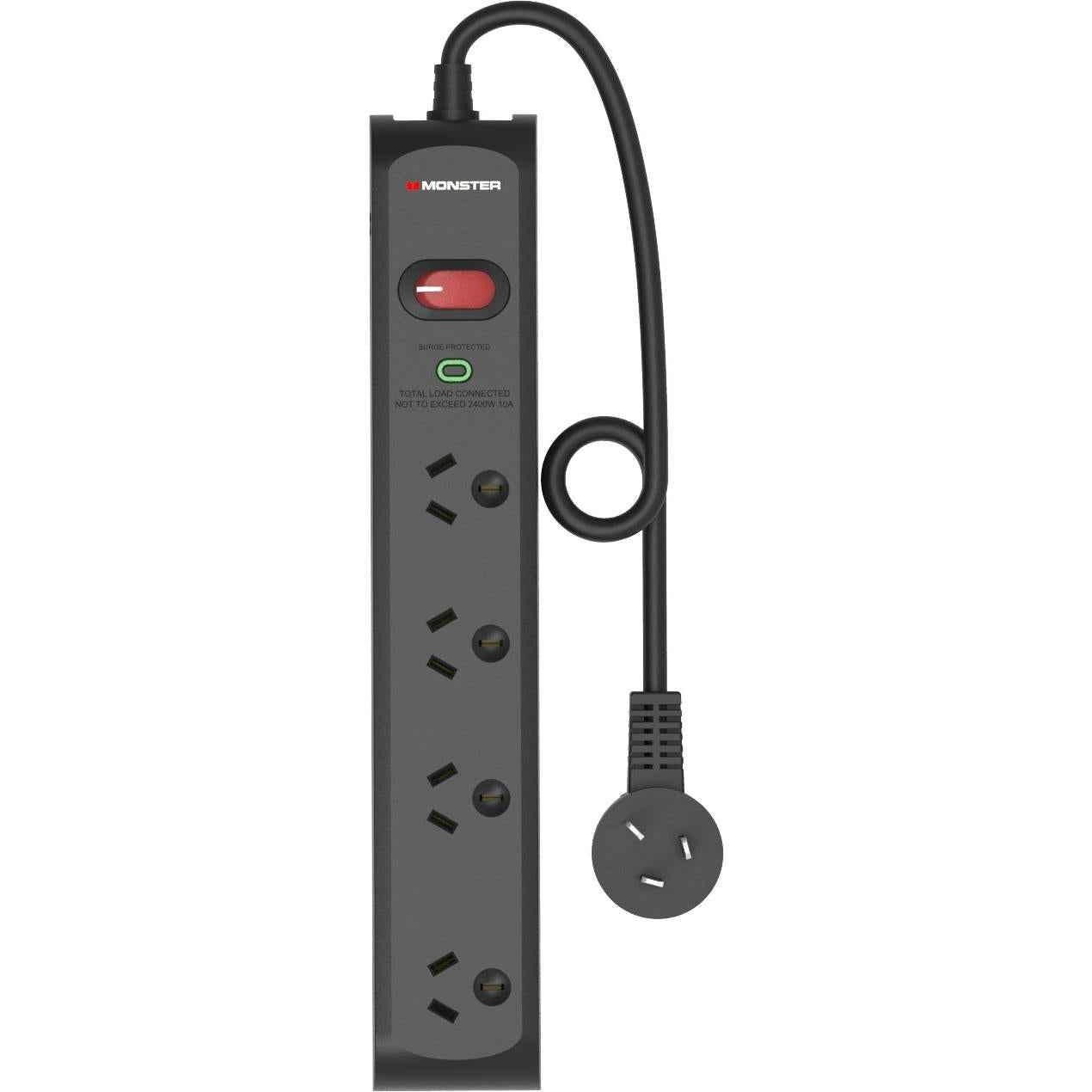 Monster 4 Port Surge Protector Power Board (Black)