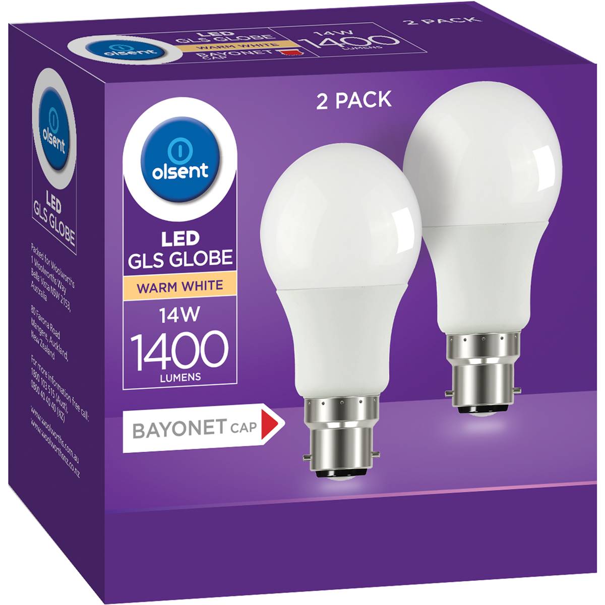 Olsent Led Gls Bc 14w 1400lm Ww 2 Pack