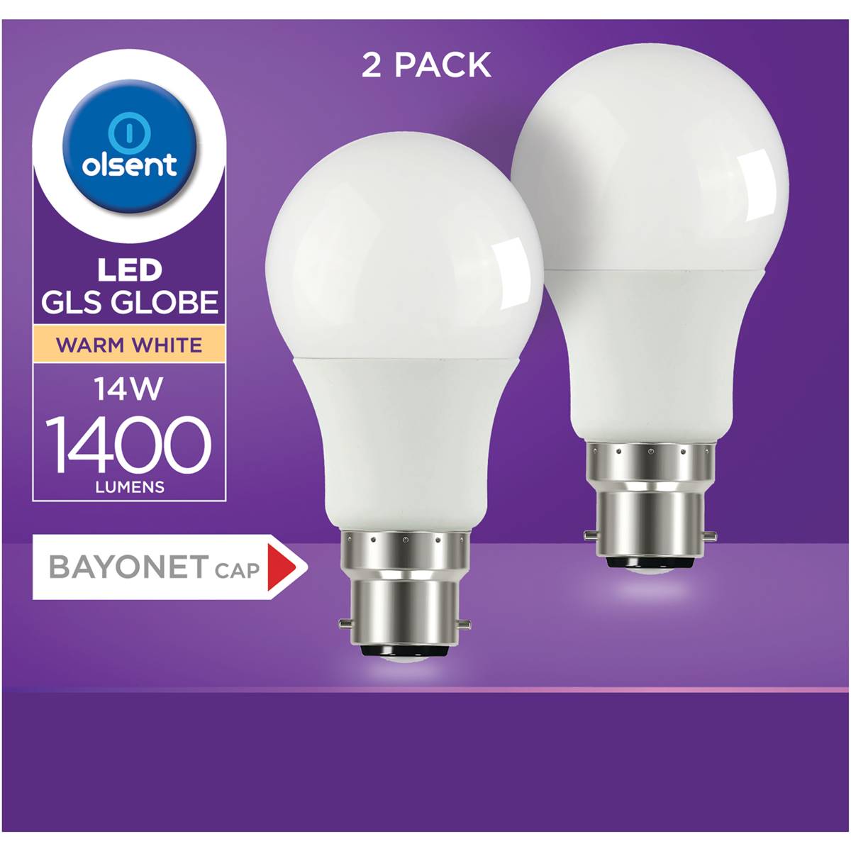 Olsent Led Gls Bc 14w 1400lm Ww 2 Pack