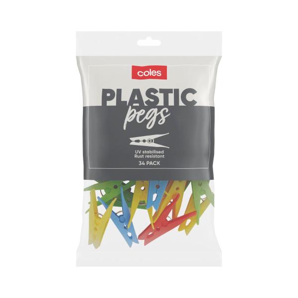 COLES CLOTHES PLASTIC PEGS 34PK