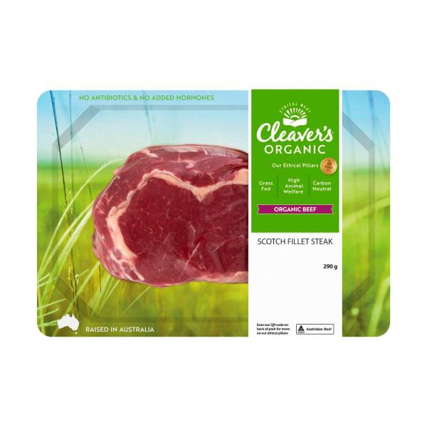 CLEAVERS ORGANIC BEEF SCOTCH FILLET STEAK 290G