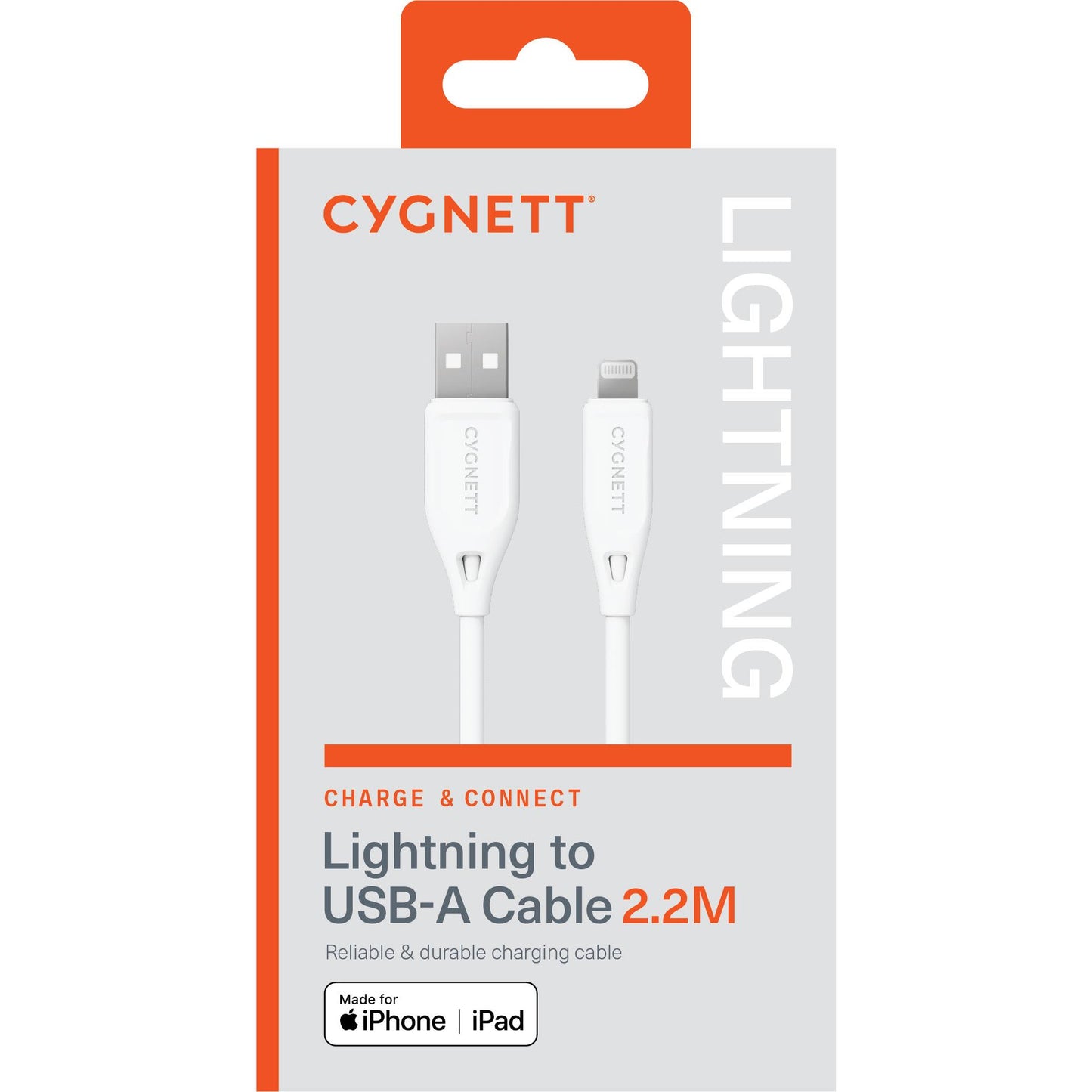 Cygnett Charge & Connect Lightning to USB-A Cable V2 2.2m (White)