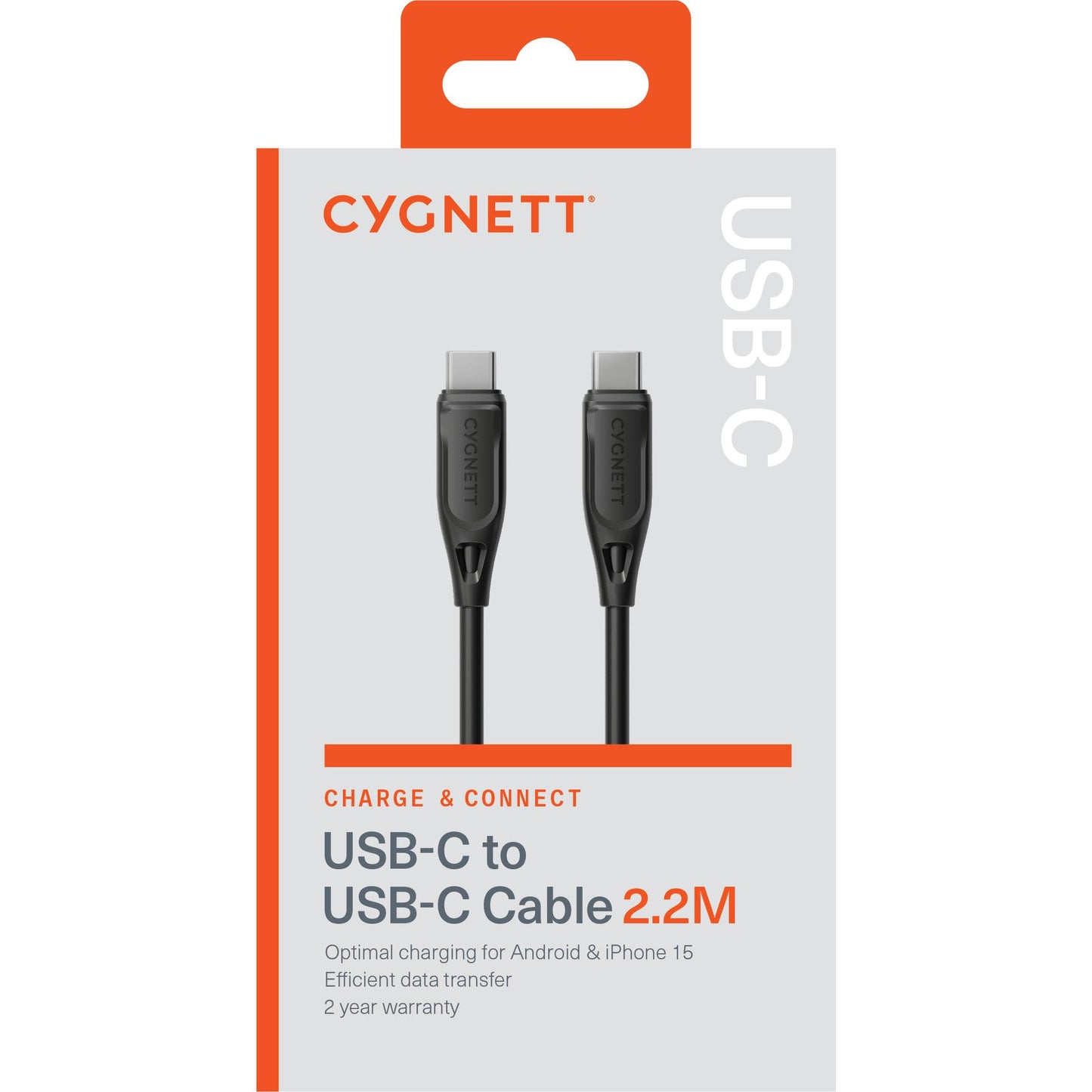 Cygnett Charge & Connect USB-C to USB-C 2.0 Cable V2 2.2m (Black)