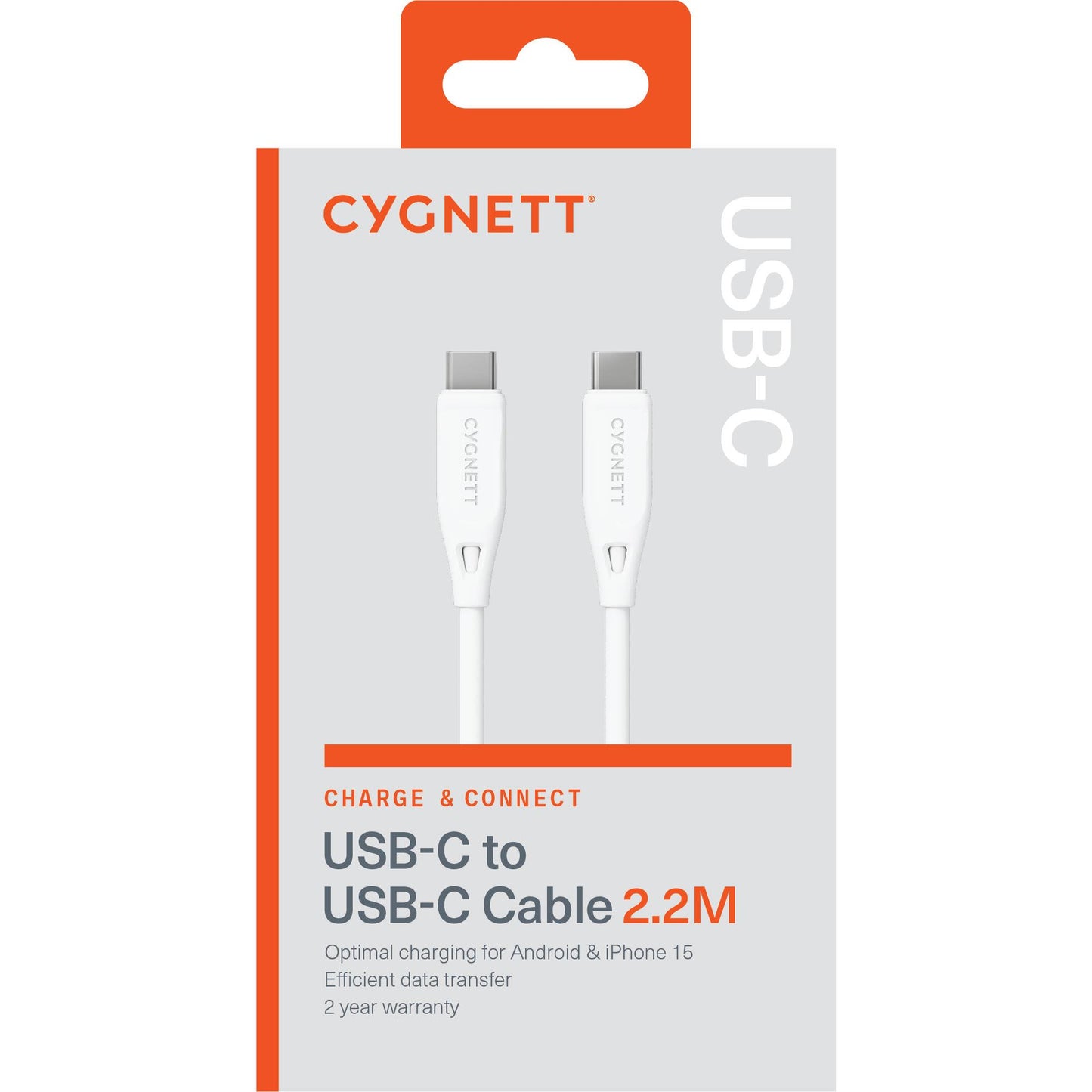 Cygnett Charge & Connect USB-C to USB-C 2.0 Cable V2 2.2m (White)