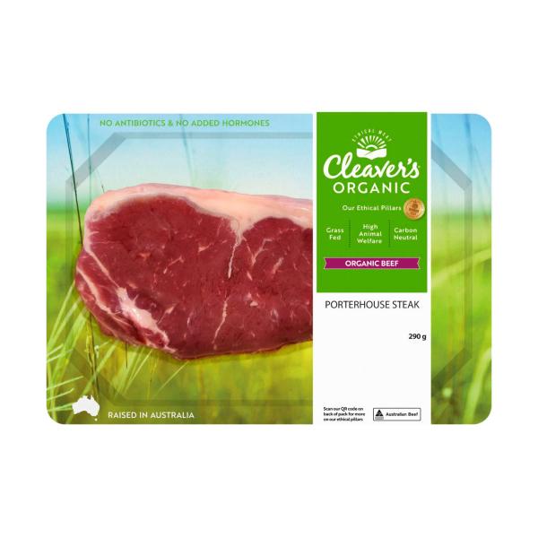 CLEAVERS ORGANIC BEEF PORTERHOUSE STEAK 290G