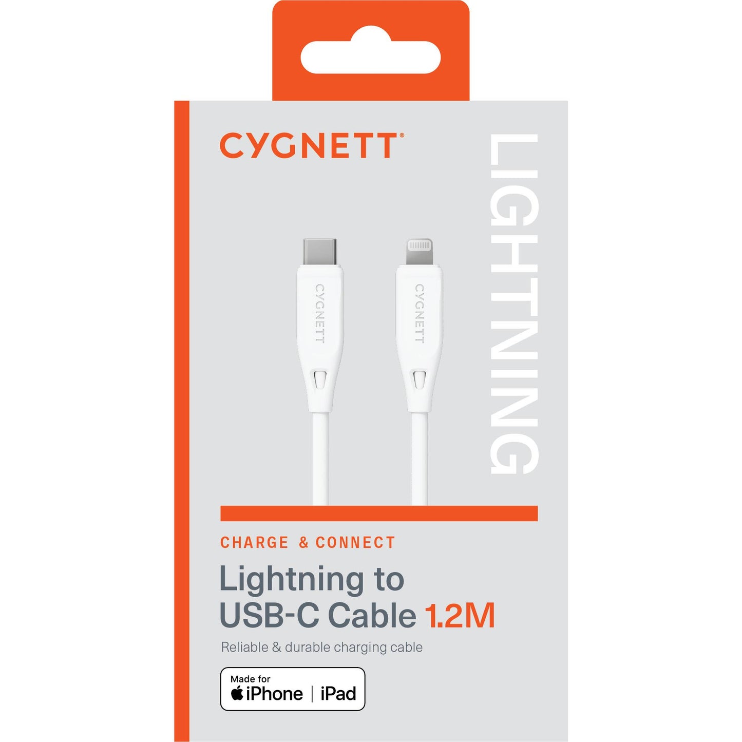Cygnett Charge & Connect Lightning to USB-C Cable V2 1.2m (White)