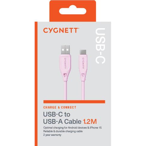 Cygnett Charge & Connect USB-C to USB-A 2.0 Cable V2 1.2m (Pink)