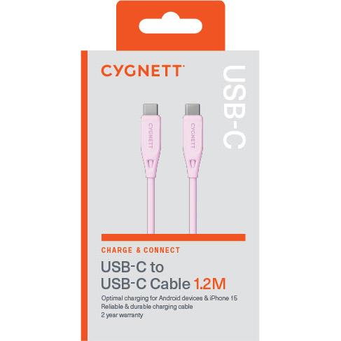 Cygnett Charge & Connect USB-C to USB-C 2.0 Cable V2 1.2m (Pink)