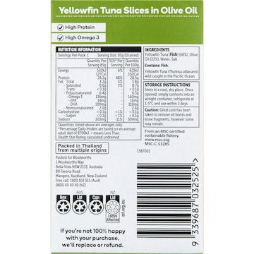 Woolworths Yellowfin Tuna Slices In Olive Oil 125g