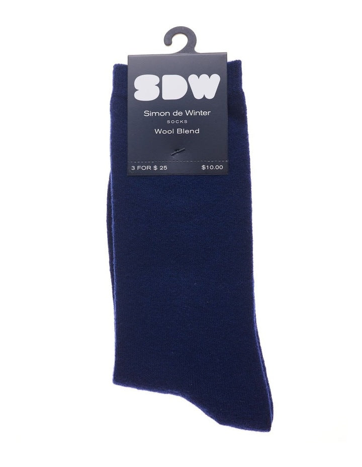 Crew Length Contain Wool Socks 1 Pair in Blue