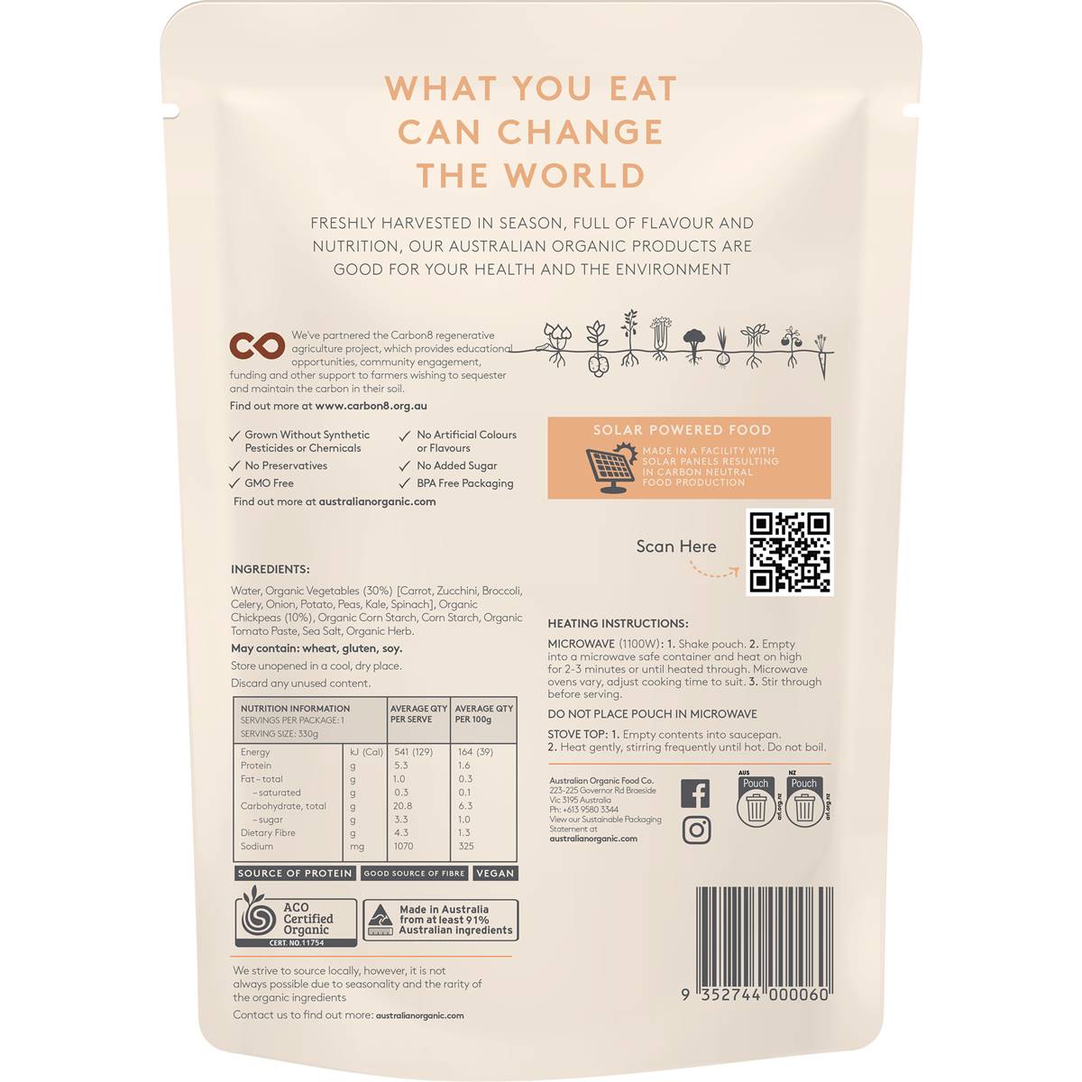 Australian Organic Food Co Chickpea & Vegetable Soup Pouch 330g