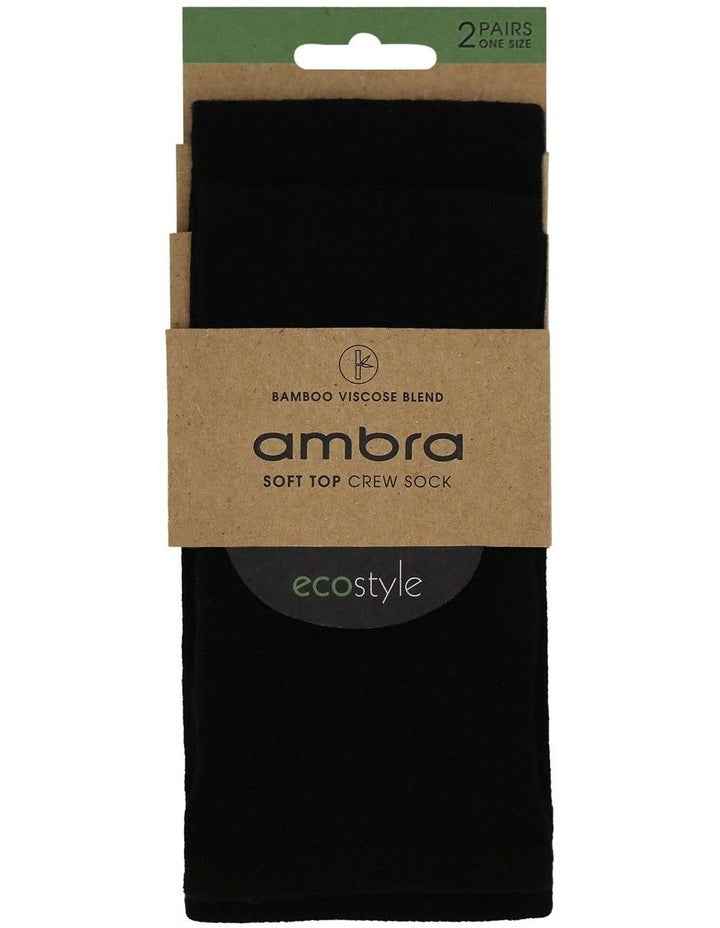 Bamboo Soft Top Crew Length Socks 2 Pair in Black