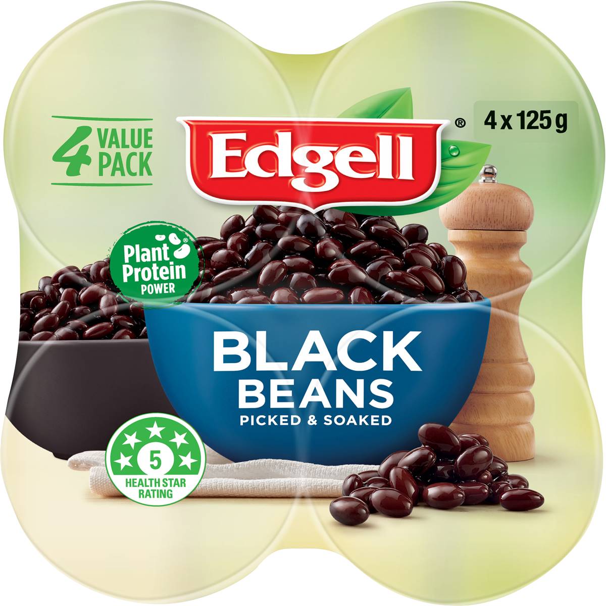 Edgell Black Beans Multipack Snacks Ready to Eat 125g x 4 Pack
