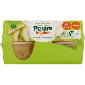 Woolworths Pear In Juice Cups 4 pack