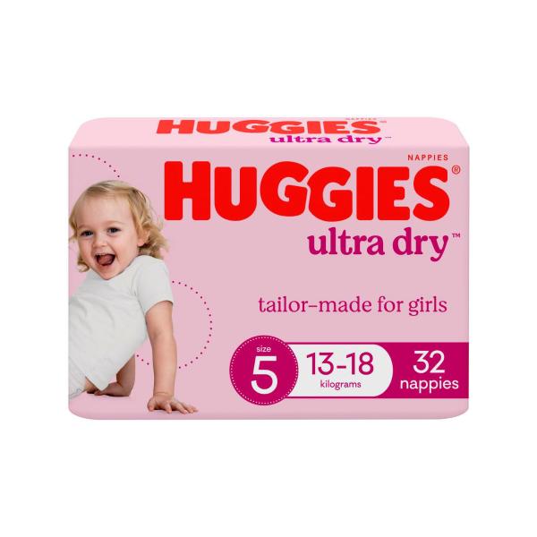 Ultra Dry Nappies Girls Size 5 (13-18Kg)