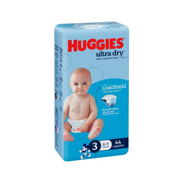 HUGGIES ULTRA DRY NAPPIES BOY CRAWLER SZ3 BULK: 44 PACK