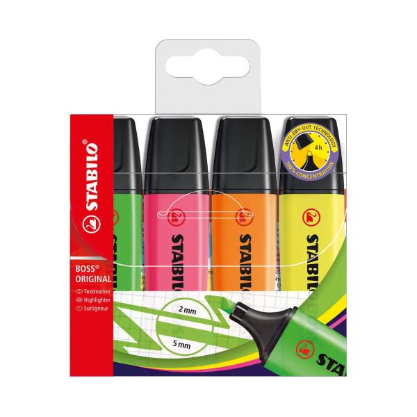 STABILO BOSS HIGHLIGHTER ASST FLUORO 4PK