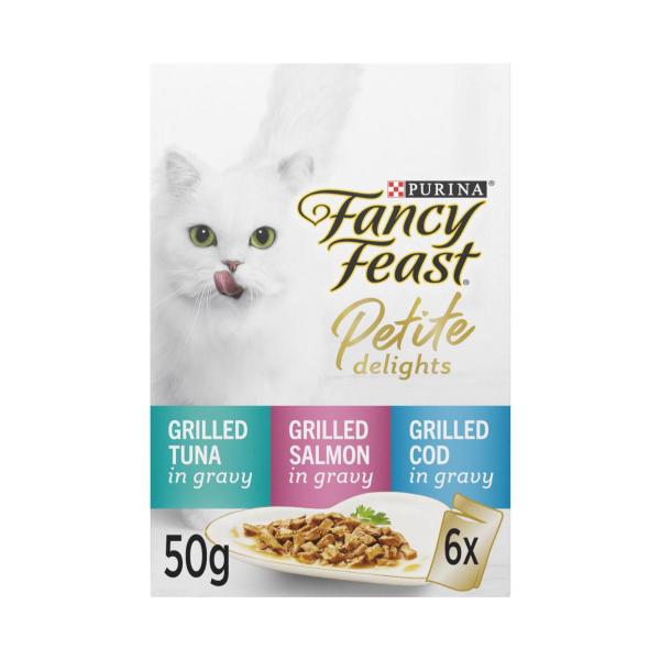 Petite Delights With Grilled Tuna Salmon & COD Cat Food 6X50g