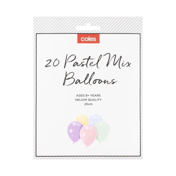 COLES PASTEL/PARTY MIX ASSORTED BALLOONS