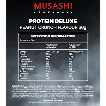 Musashi Deluxe Protein Bar Peanut Crunch Low Sugar 60g