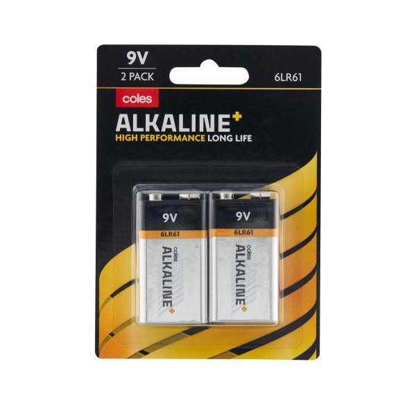 COLES ALKALINE+ 9V:2 PACK