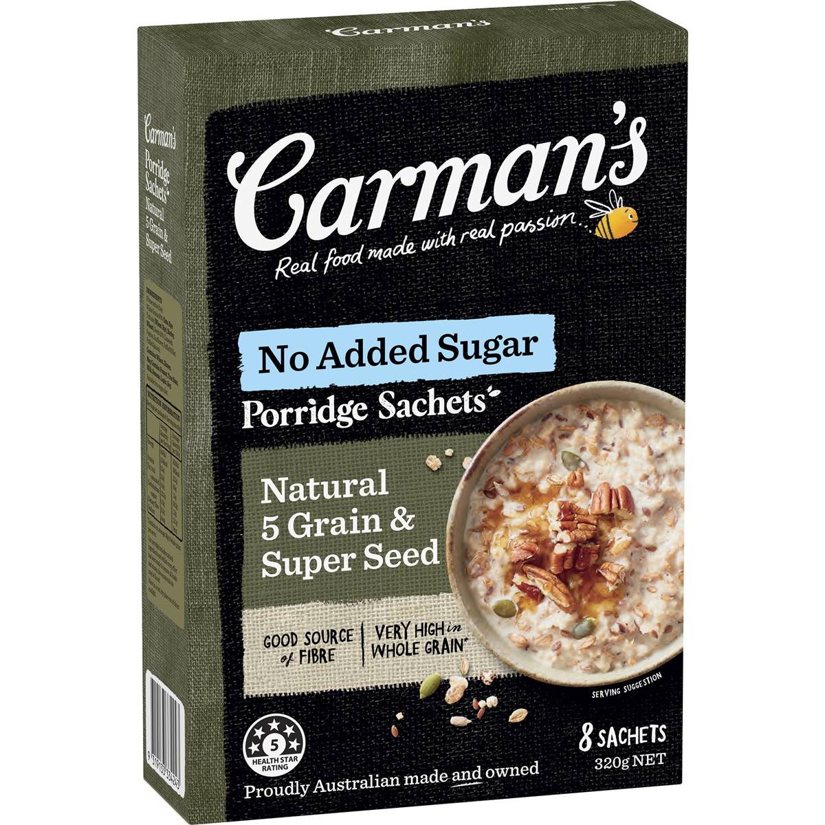 Carman's Porridge Sachets Natural 5 Grain & Super Seed 8 pack
