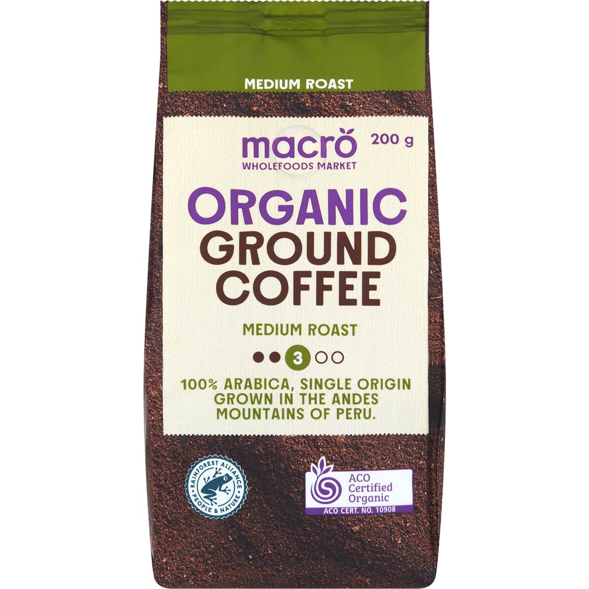 Macro Organic Fairtrade Ground Coffee Medium 200g