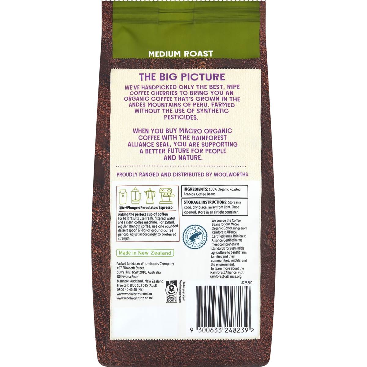 Macro Organic Fairtrade Ground Coffee Medium 200g