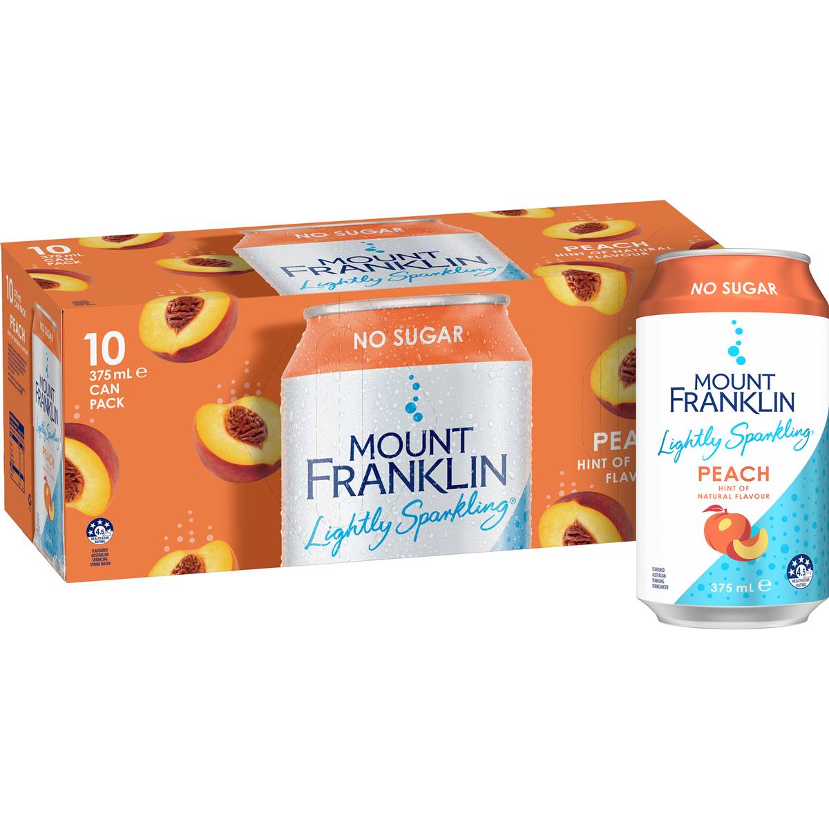 Mount Franklin Lightly Sparkling Peach Cans 375mL x 10 pack
