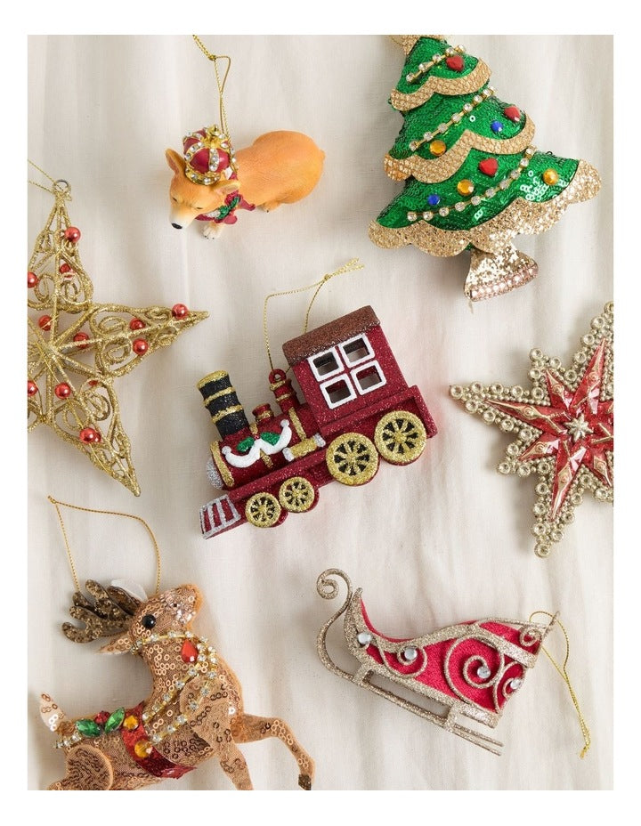 Heirloom Christmas Glitter Red Train Ornament 12cm