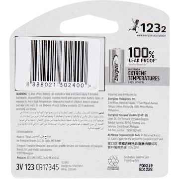 Energizer 123 Lithium Photo Battery 2 pack