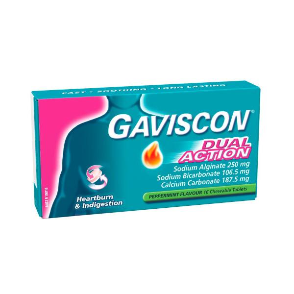 Dual Action Chewable Tablets Heartburn & Indigestion Relief Peppermint