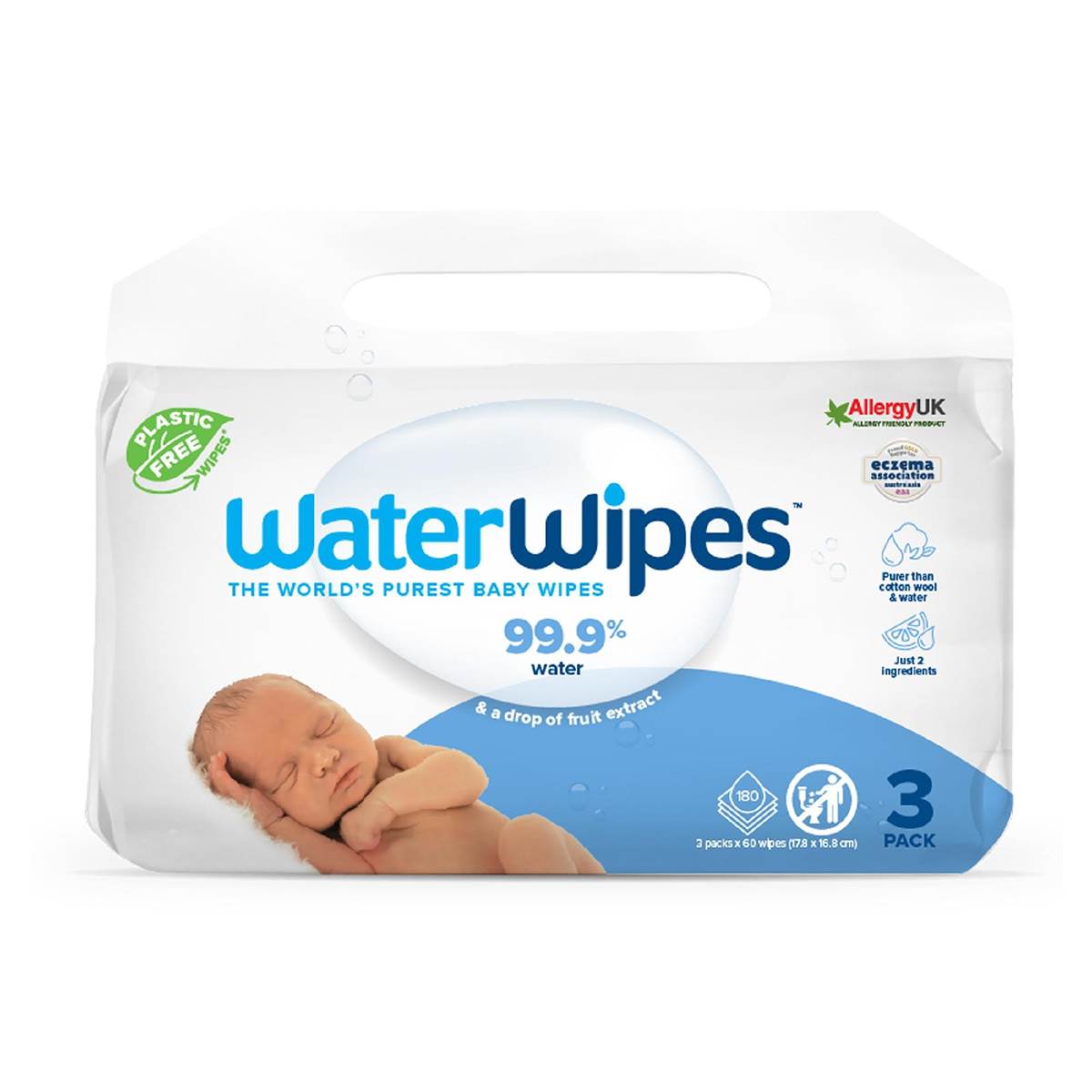 Waterwipes Fragrance Free Sensitive Skin Baby Wipes 60 x3 Pack