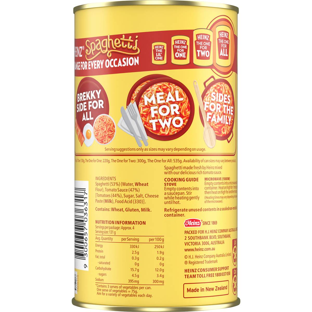 Heinz Canned Spaghetti Pasta The One For All Cheese 535g