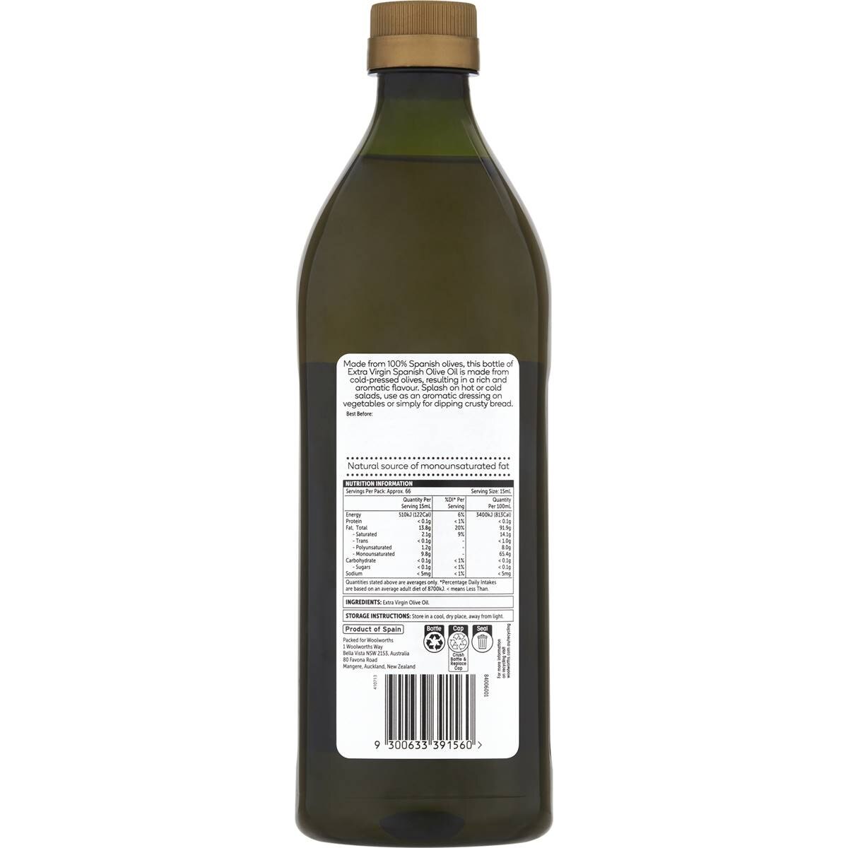 Woolworths Extra Virgin Spanish Olive Oil 1l