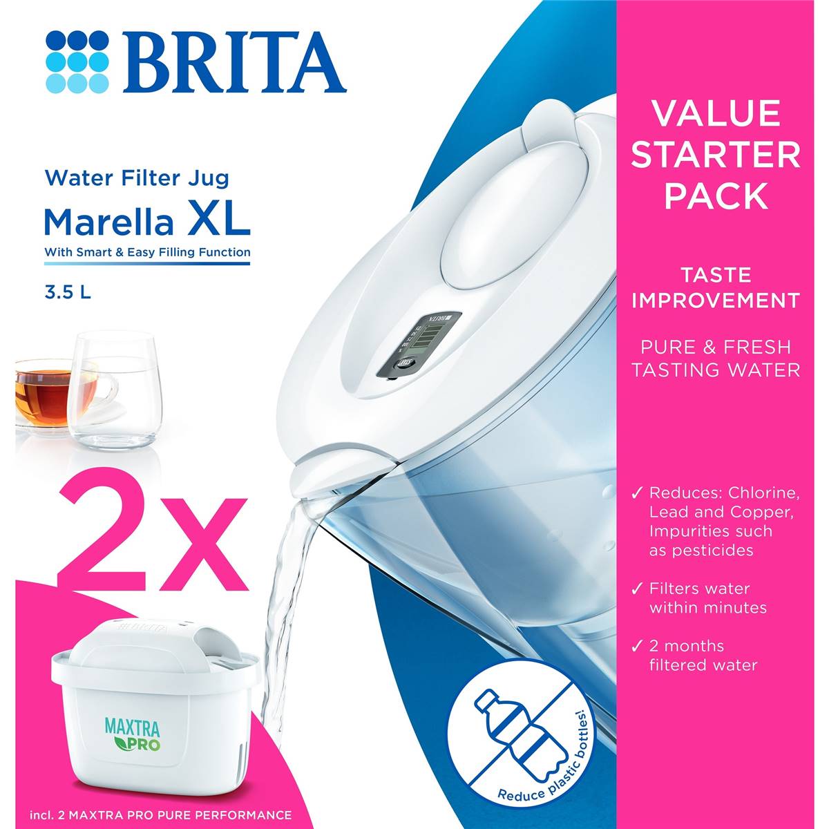 Brita Water Filter Jug Starter Pack Marella XL 3.5L With 2 Filters each