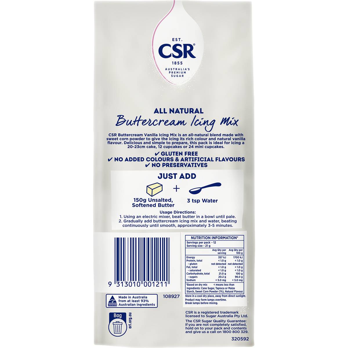 CSR All Natural Buttercream Icing Mix Vanilla 250g