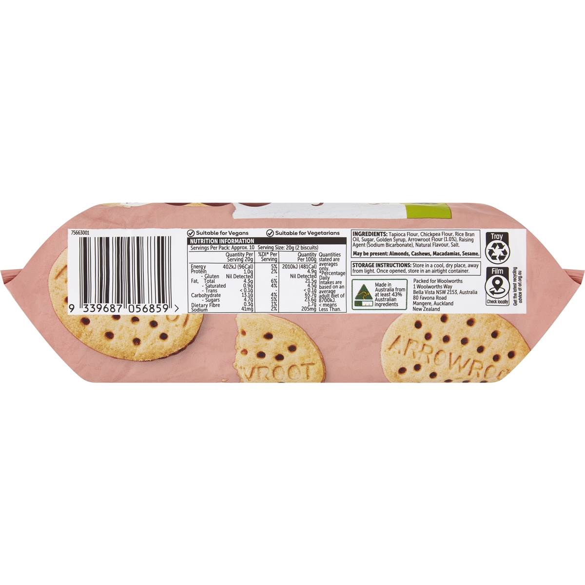 Woolworths Free From Gluten Arrowroot Biscuit 205g