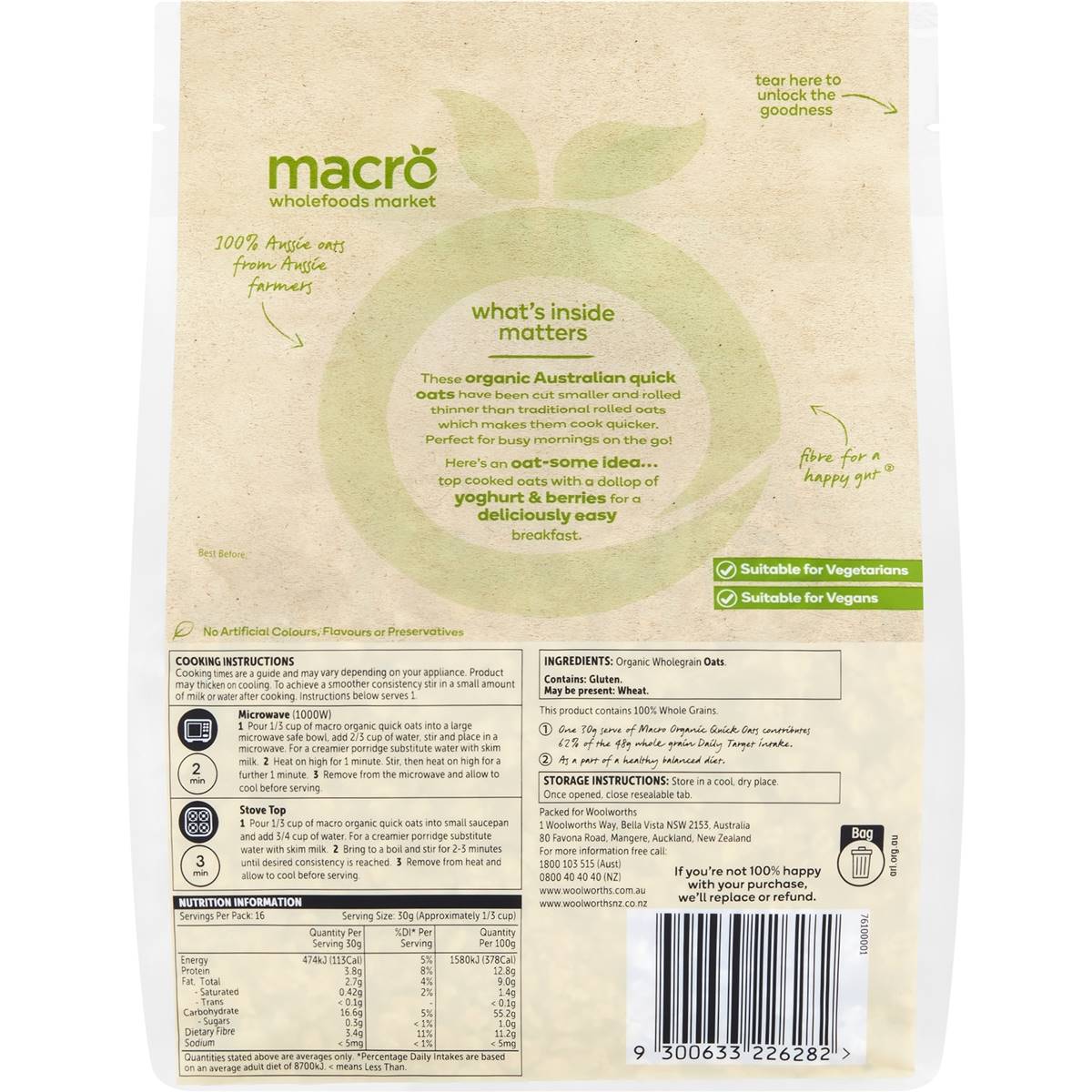 Macro Organic Quick Oats 500g