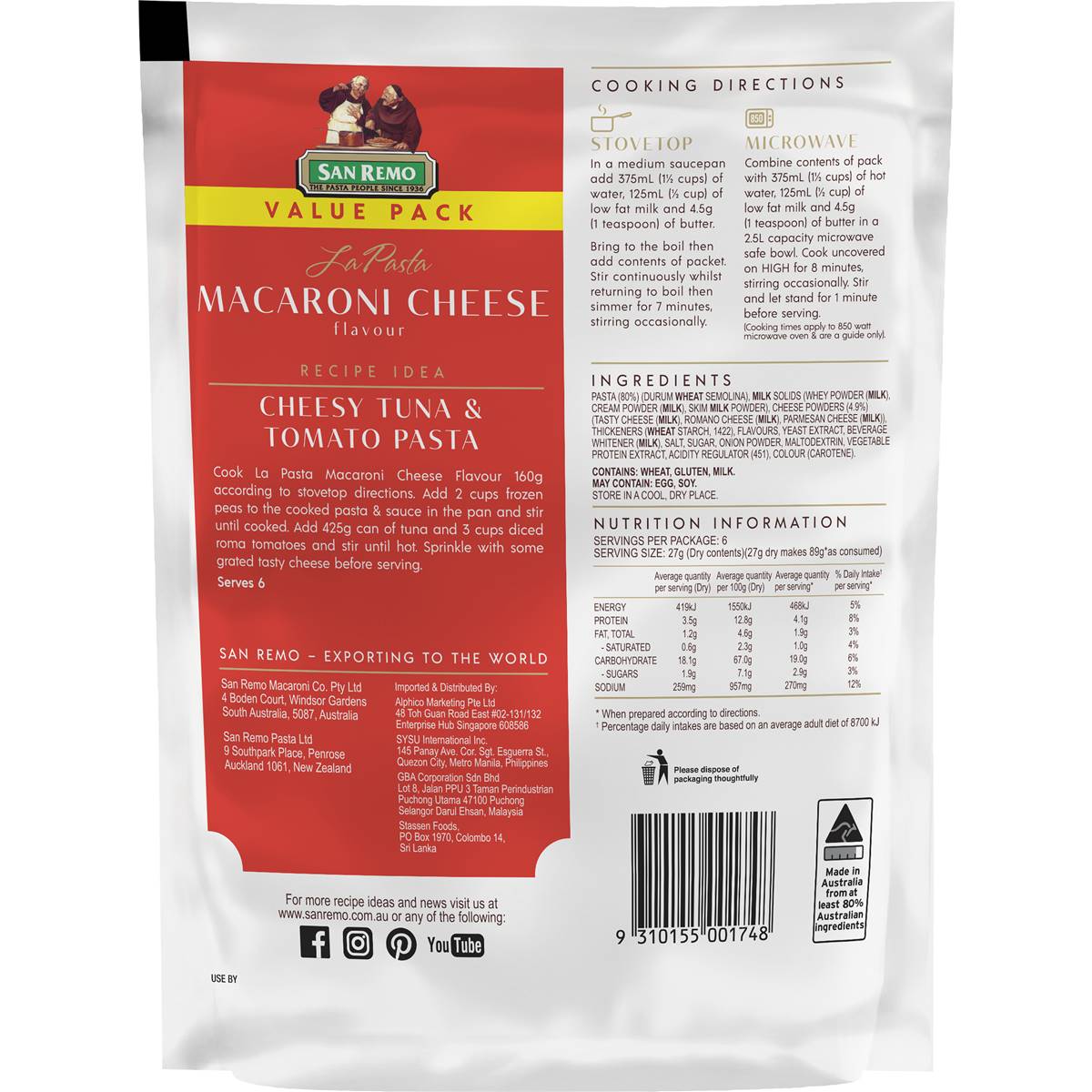 San Remo La Pasta Macaroni Cheese 160g