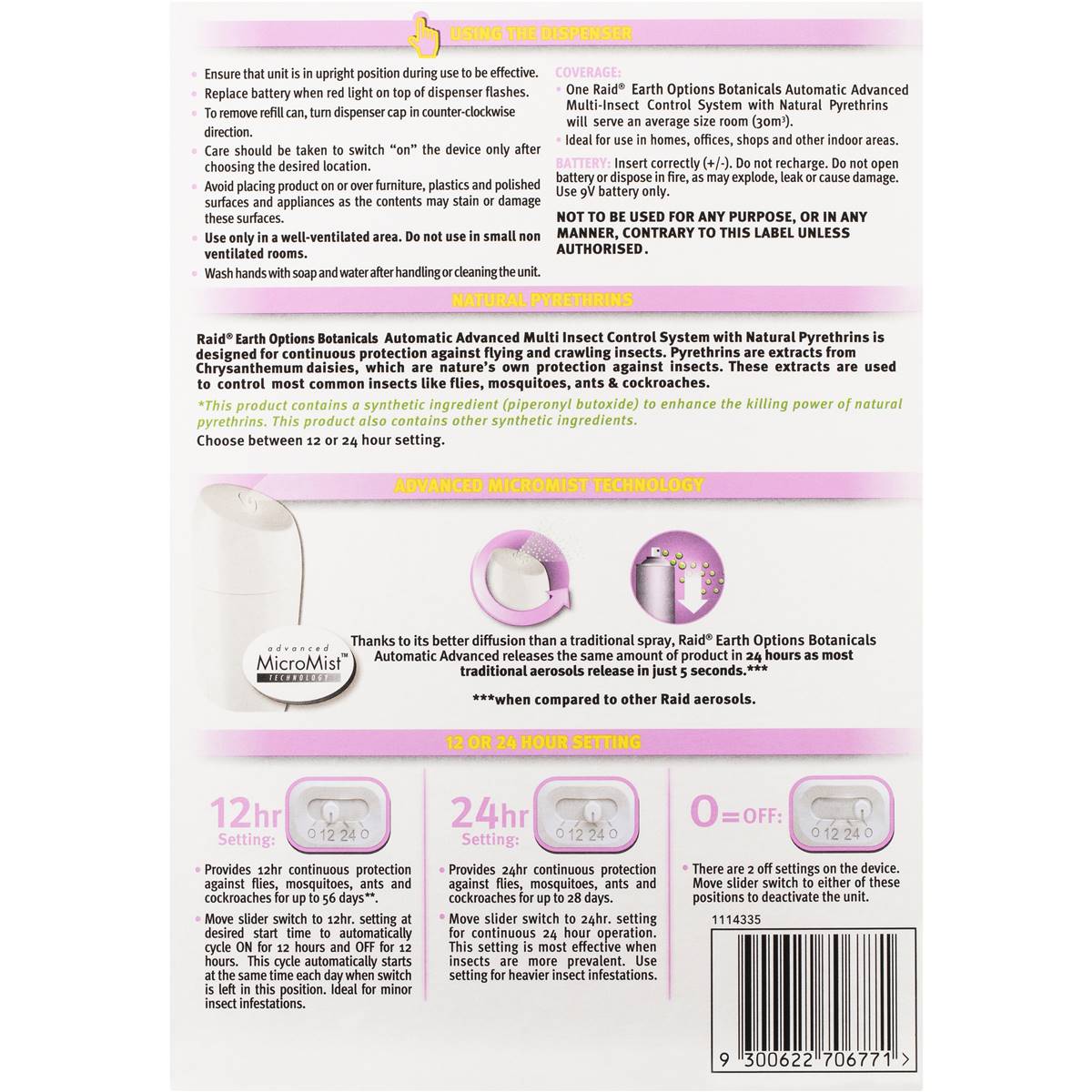 Raid Earth Options Botanicals Multi-Insect Automatic System 185g