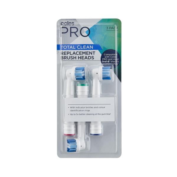 COLES PRO TOTAL CLEAN REPLACEMENT BRUSH HEADS 3 PACK