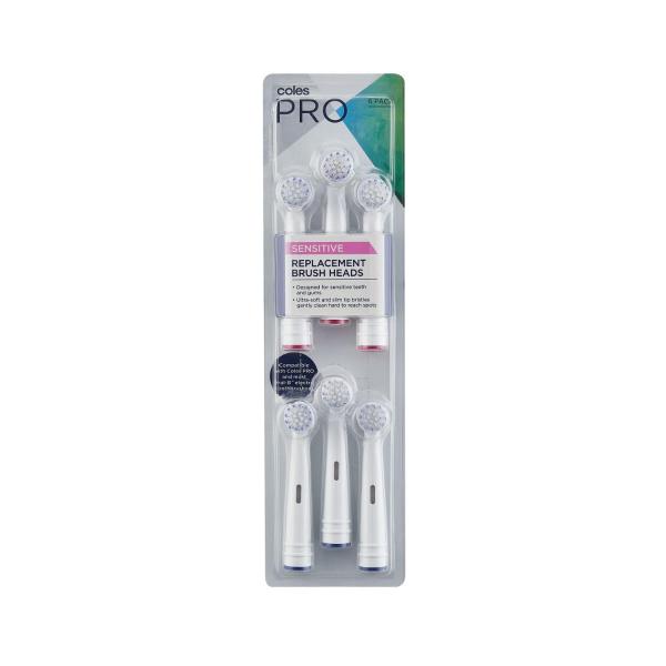 COLES PRO SENSITIVE REPLACEMENT BRUSH HEADS 6 PACK