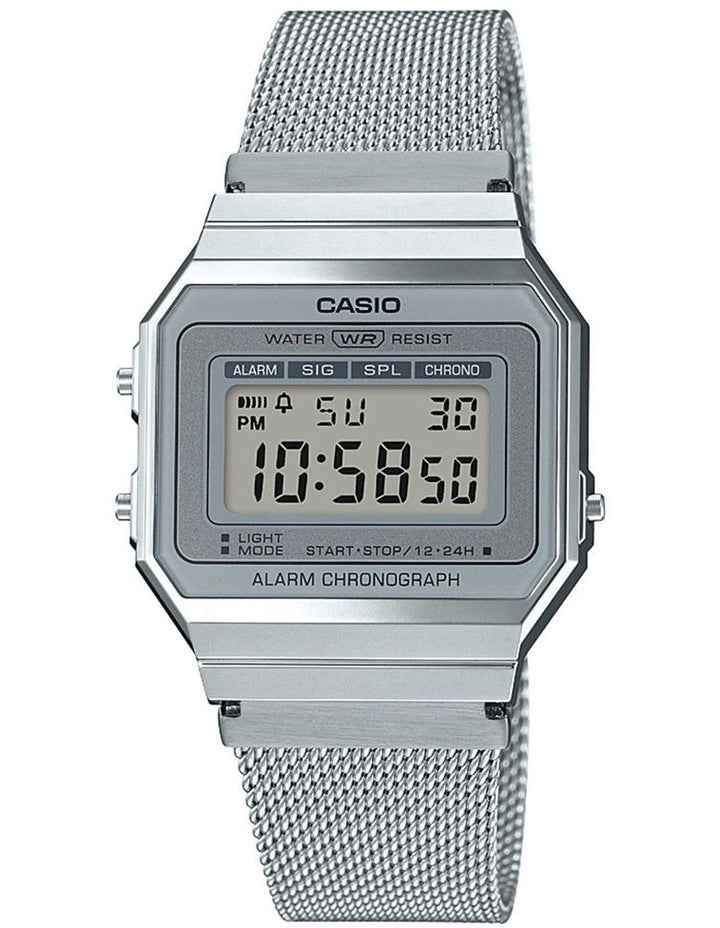 Casio Silver Vintage Digital Watch With Stainless Mesh Band A700WM 7A