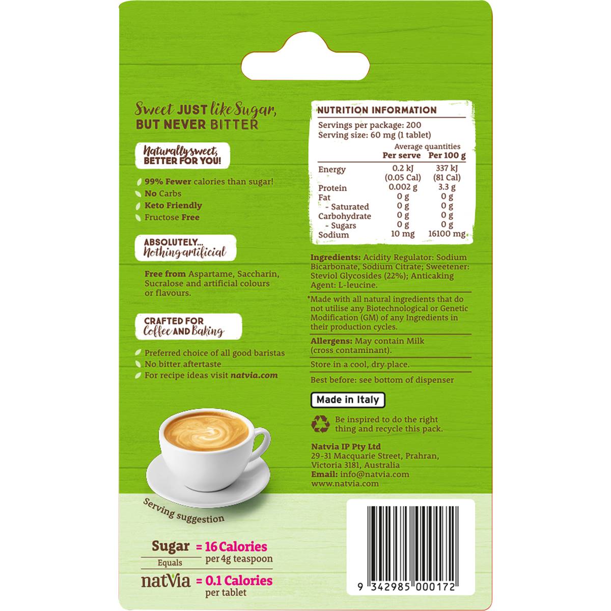 Natvia Sweetener Tablets 100% Natural 200 Pack