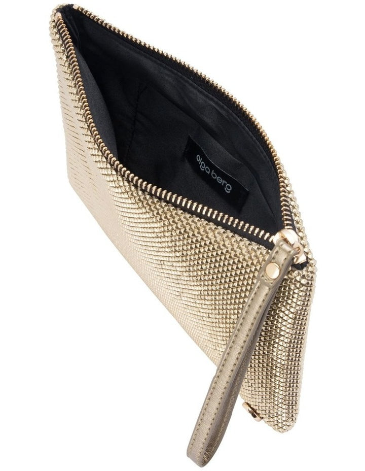 Selena Gold Zip Top Clutch in Gold