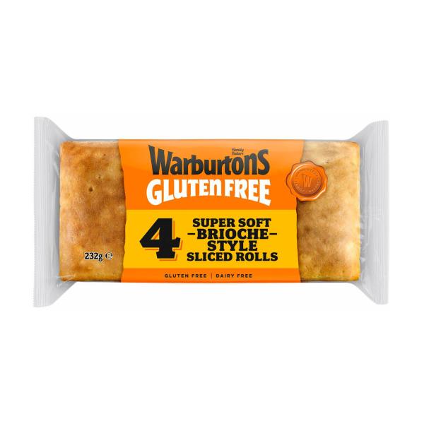 WARBURTONS GLUTEN FREE SLICED BRIOCHE STYLE ROLLS 4PK