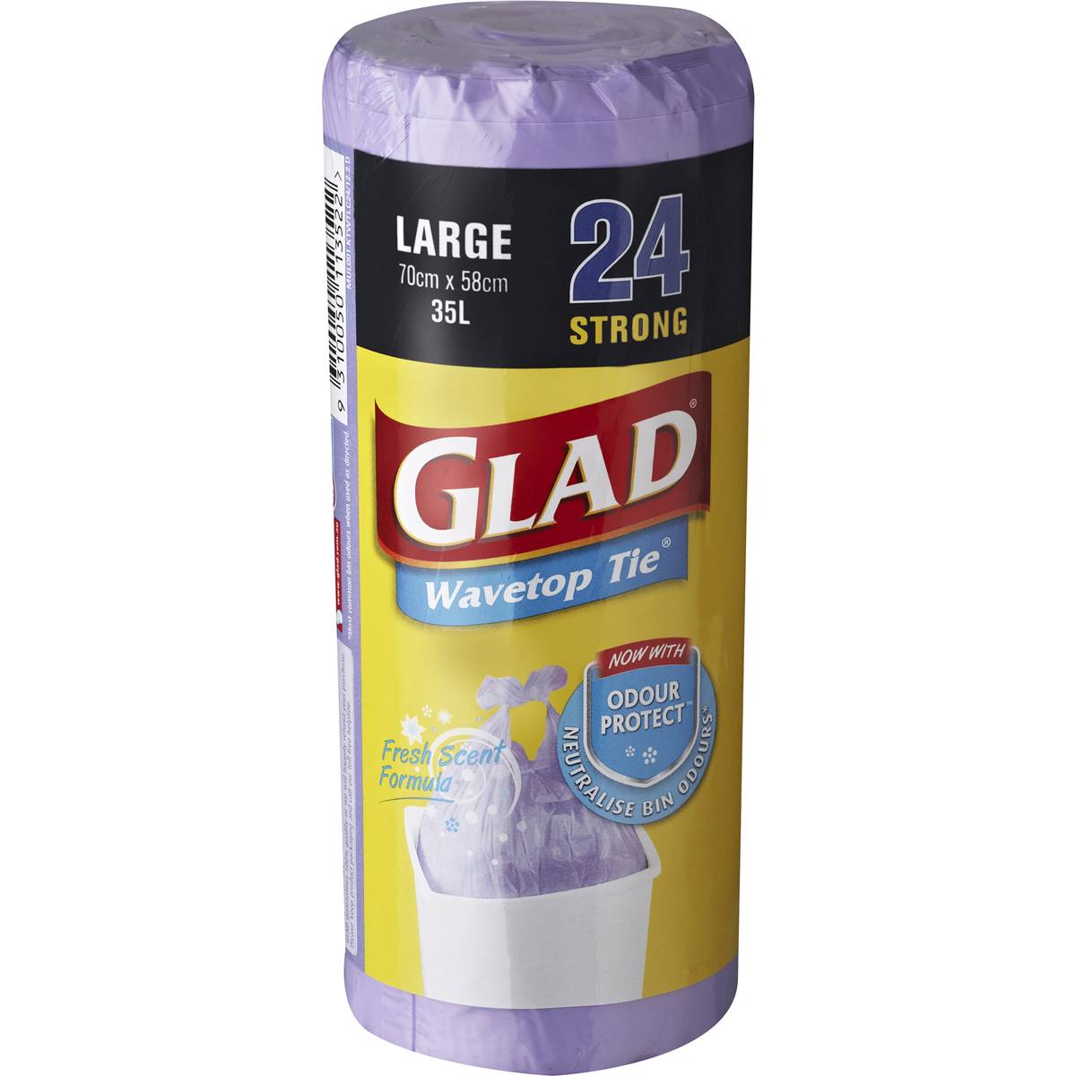 Glad Wavetop Tie Bin Liner Purple Large 24 Pack